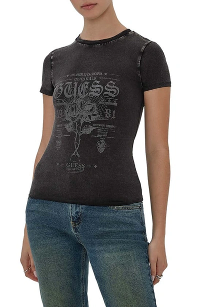 Shop Guess Originals Go Rose Cotton Graphic T-shirt In Black