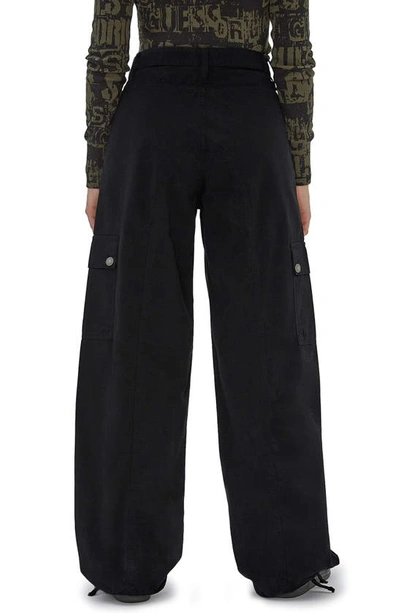 Shop Guess Originals Go Utility Cotton Denim Cargo Pants In Black