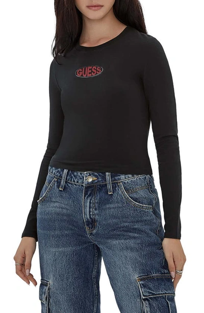 Shop Guess Originals Go Logo Long Sleeve Cotton Graphic T-shirt In Black