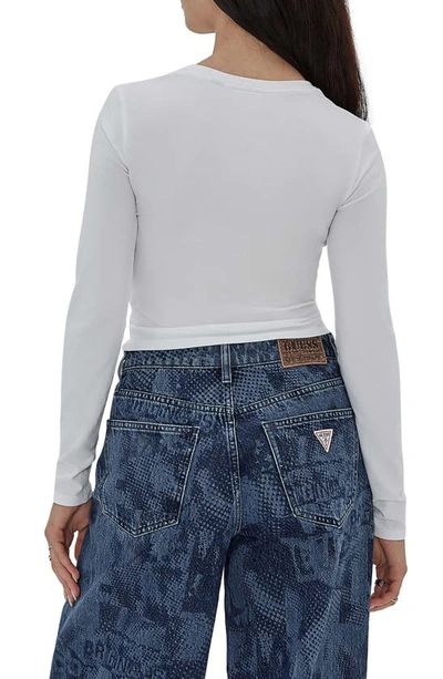 Guess Originals Go Logo Long Sleeve Cotton Graphic T-shirt In White
