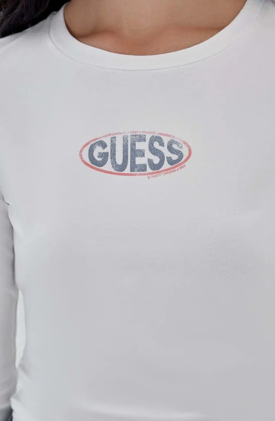 Shop Guess Originals Go Logo Long Sleeve Cotton Graphic T-shirt In White