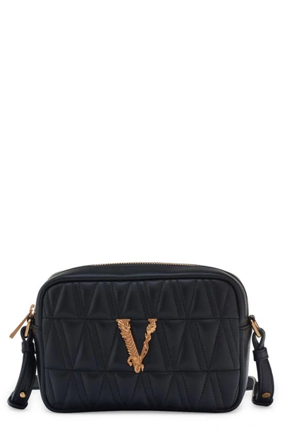 Shop Versace Virtus Quilted Leather Camera Bag In Black/  Gold