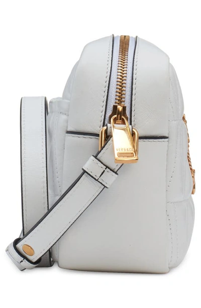 Shop Versace Virtus Quilted Leather Camera Bag In Optical White/  Gold