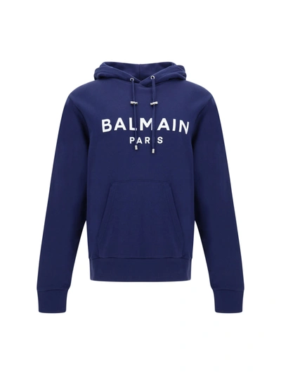 Shop Balmain Blue Cotton Hoodie Sweatshirt