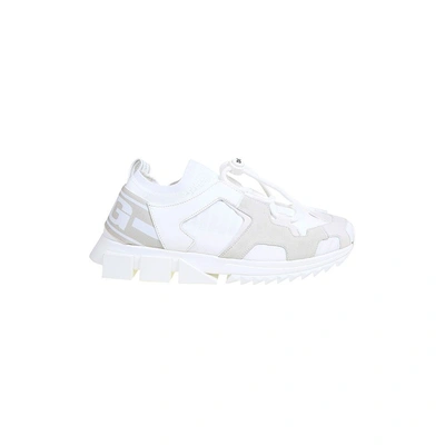 Shop Dolce & Gabbana White Leather E Fabric Sneaker