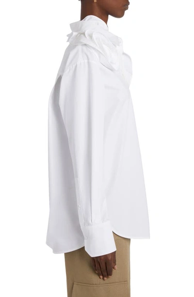 Shop Valentino Rose Detail Cotton Button-up Shirt In Bianco Ottico