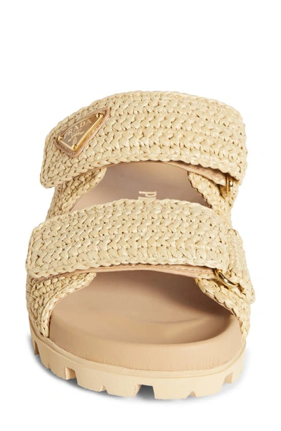 Shop Prada Raffia Double Band Slide Sandal In Natural