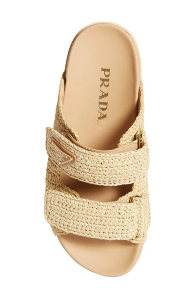 Shop Prada Raffia Double Band Slide Sandal In Natural