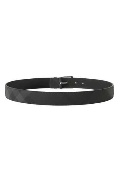 Shop Burberry Check Print Textured Belt In Charcoal/ Silver