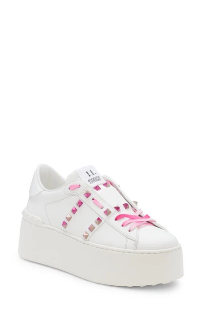 Shop Valentino Rockstud Untitled Platform Sneaker In Bianco/ Ivory/ Pink Pp