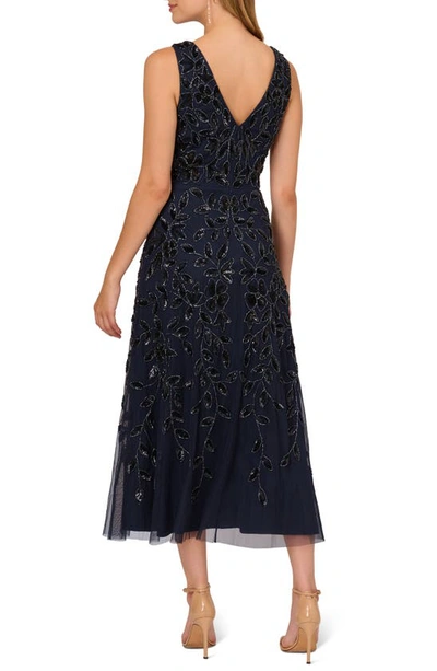 Shop Adrianna Papell Beaded Sequin Cocktail Dress In Navy