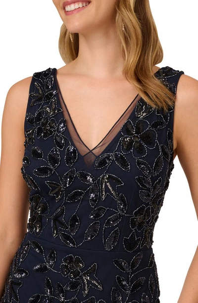 Shop Adrianna Papell Beaded Sequin Cocktail Dress In Navy