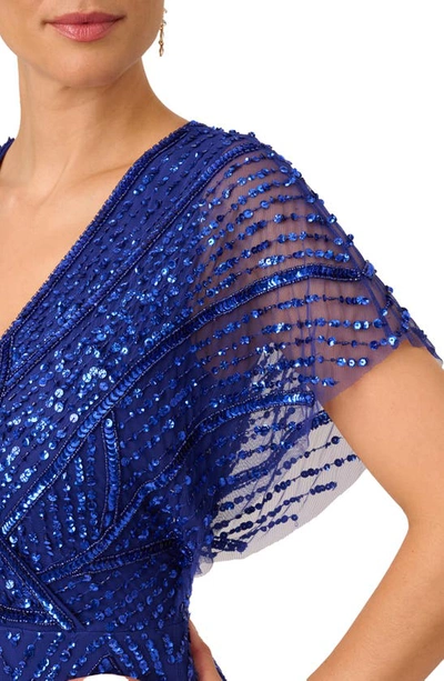 Shop Adrianna Papell Beaded Sequin Surplice Trumpet Gown In Ultra Blue