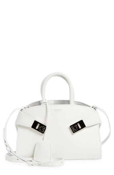 Shop Ferragamo Mini Hug Leather Top-handle Bag In Optic White