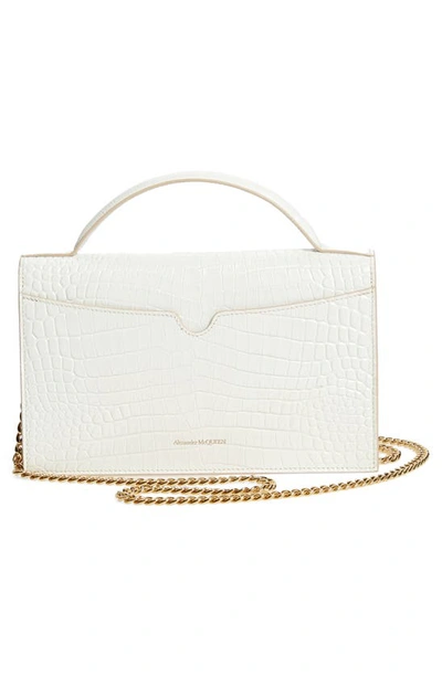 Shop Alexander Mcqueen Medium Skull Croc Embossed Leather Crossbody Bag In Deep Ivory