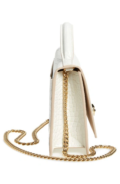 Shop Alexander Mcqueen Medium Skull Croc Embossed Leather Crossbody Bag In Deep Ivory