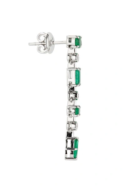 Shop Valani Atelier Floating Emerald & Diamond Linear Earrings In White Gold/ Emerald/ Diamond