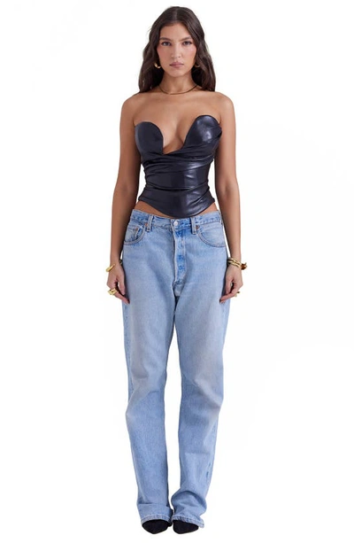 House Of Cb Saffira Faux Leather Corset In Black