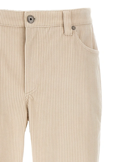 Shop Brunello Cucinelli Corduroy Trousers Pants Beige