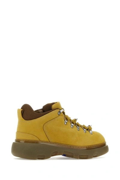 Shop Burberry Man Mustard Nubuk Lace-up Shoes In Yellow