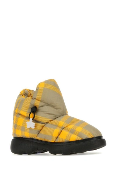 Shop Burberry Man Printed Polyester Pillow Check Ankle Boots In Multicolor