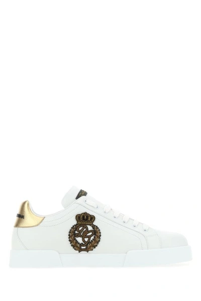 Shop Dolce & Gabbana Man White Leather Portofino Sneakers