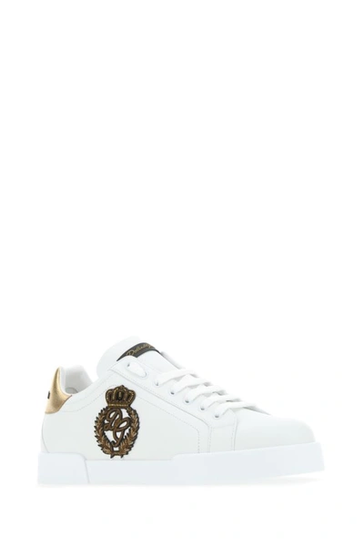 Shop Dolce & Gabbana Man White Leather Portofino Sneakers