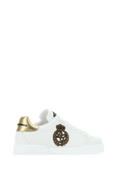 Shop Dolce & Gabbana Man White Leather Portofino Sneakers
