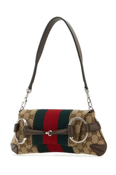 Shop Gucci Woman Original Gg Fabric Small  Horsebit Chain Shoulder Bag In Multicolor