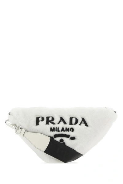 Shop Prada Woman White Shearling Triangle Crossbody Bag