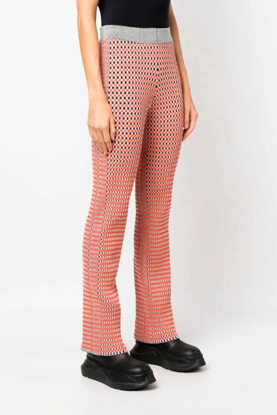 Rabanne Jacquard Checkered Flared Trousers With Buttoned Waistband In Multicolor