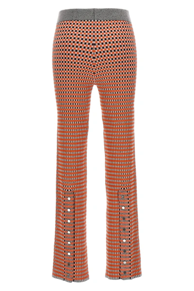 Rabanne Jacquard Checkered Flared Trousers With Buttoned Waistband In Multicolor
