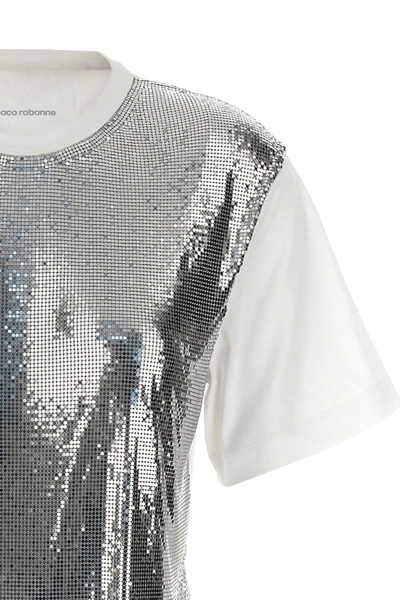 Rabanne Cropped Cotton-jersey And Chainmail T-shirt In Silver