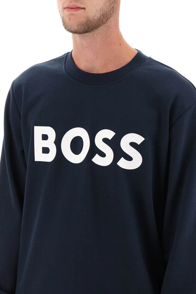 Shop Hugo Boss Boss Logo Print Sweatshirt In Blue