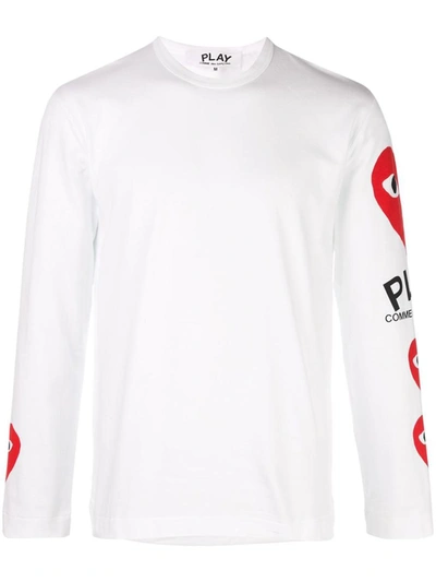 Shop Comme Des Garçons Play Red Heart L/s T-shirt In White
