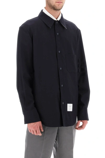 Shop Thom Browne 4-bar Shirt In Light Wool In Blue