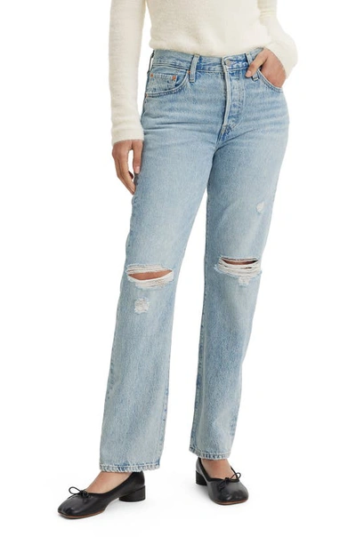 Shop Levi's 501® Ripped High Waist Straight Leg Jeans In Morning Joyride