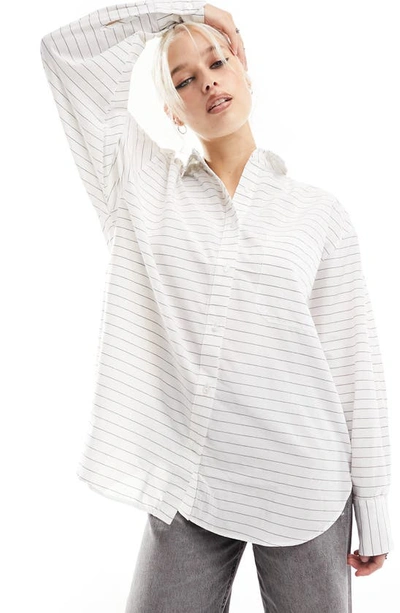 Shop Asos Design Stripe Oversize Button-up Oxford Shirt In White