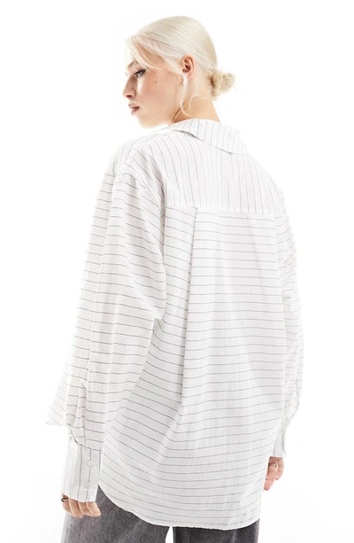 Shop Asos Design Stripe Oversize Button-up Oxford Shirt In White