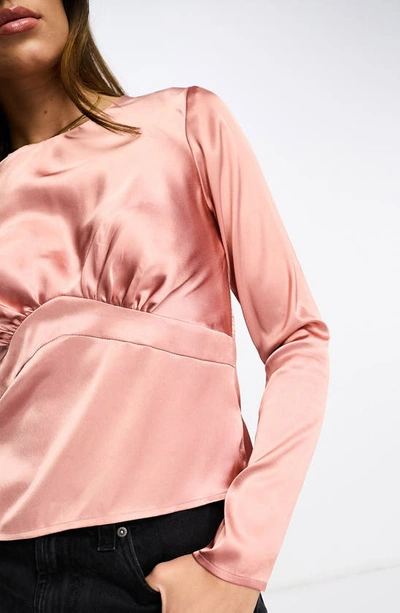 Shop Asos Design Satin Tea Shirt In Light Pink