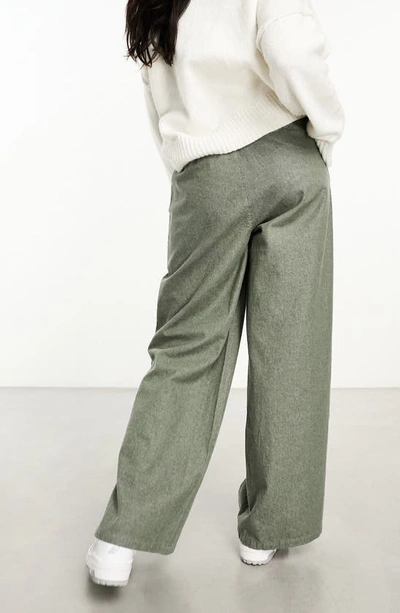 Shop Asos Design Cotton Wide Leg Dad Trousers In Khaki