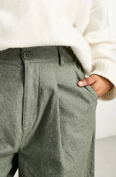 Shop Asos Design Cotton Wide Leg Dad Trousers In Khaki