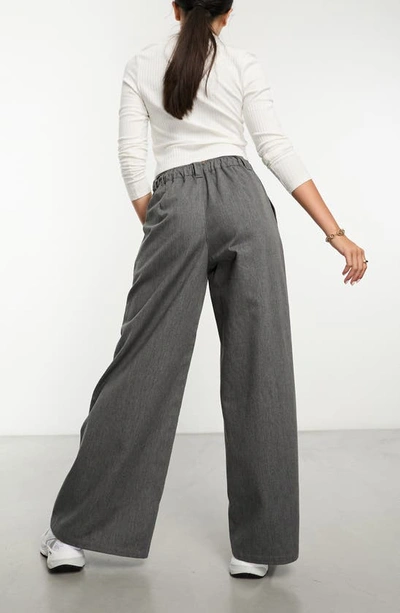 Shop Asos Design Wide Leg Drawstring Pants In Grey