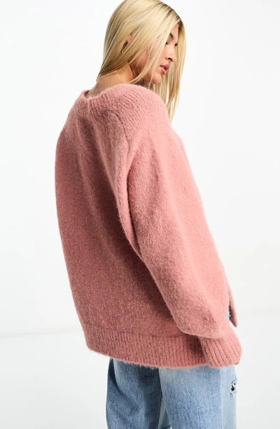 Asos Design Chunky Oversized V Neck Sweater In Brushed Yarn In Pink In Pink