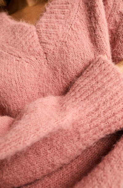 Asos Design Chunky Oversized V Neck Sweater In Brushed Yarn In Pink In Pink