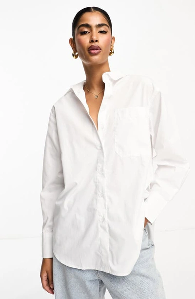 Shop Asos Design Oversize Button-up Oxford Shirt In White