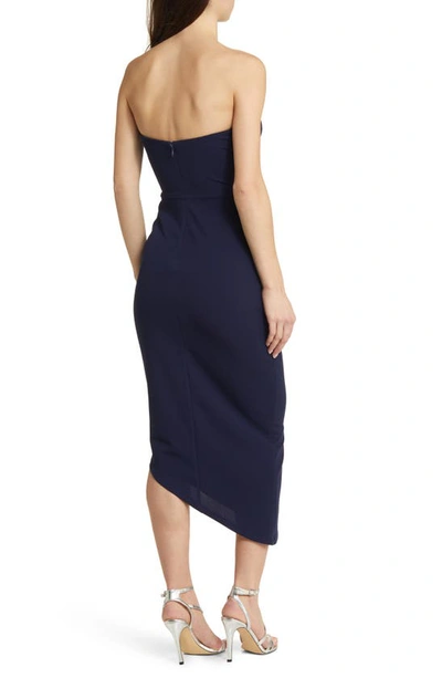 Shop Lulus Certain To Stun Strapless Asymmetric Midi Dress In Navy Blue