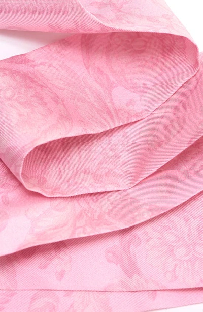 Shop Versace Barocco Print Silk Skinny Scarf In Pale Pink