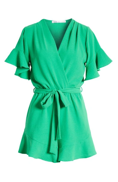 Shop Fraiche By J Surplice Flutter Sleeve Romper In Green