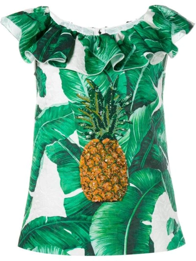 Dolce & Gabbana Printed Brocade Sleeveless Top With Jewelled Embellishment In Multicoloured